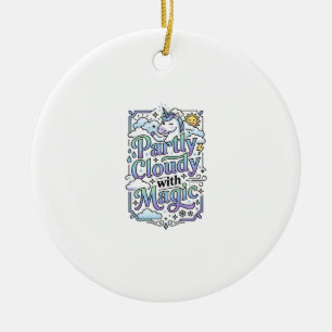 Unicorn Partly Cloudy with Magic Commercial Vector Ceramic Ornament