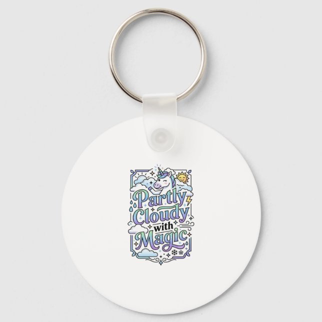 Unicorn Partly Cloudy with Magic Commercial Vector Keychain (Front)