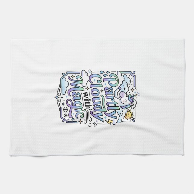 Unicorn Partly Cloudy with Magic Commercial Vector Kitchen Towel (Horizontal)