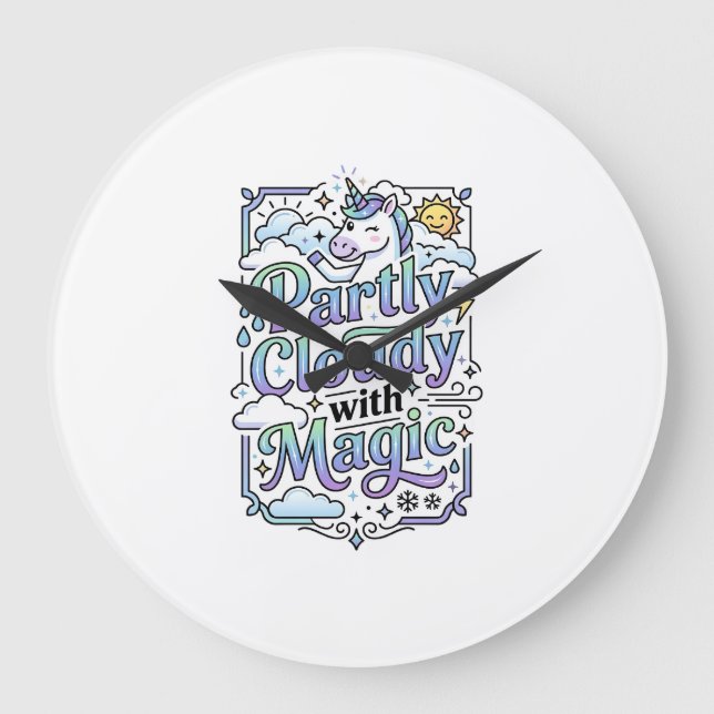 Unicorn Partly Cloudy with Magic Commercial Vector Large Clock (Front)