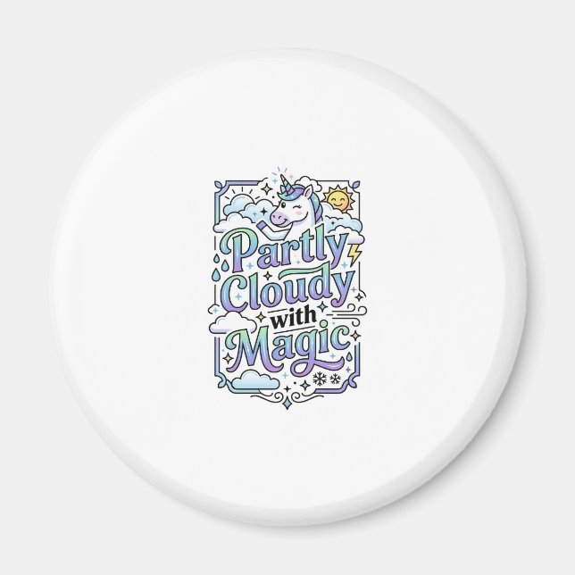 Unicorn Partly Cloudy with Magic Commercial Vector Magnet (Front)