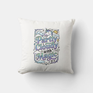 Unicorn Partly Cloudy with Magic Commercial Vector Throw Pillow