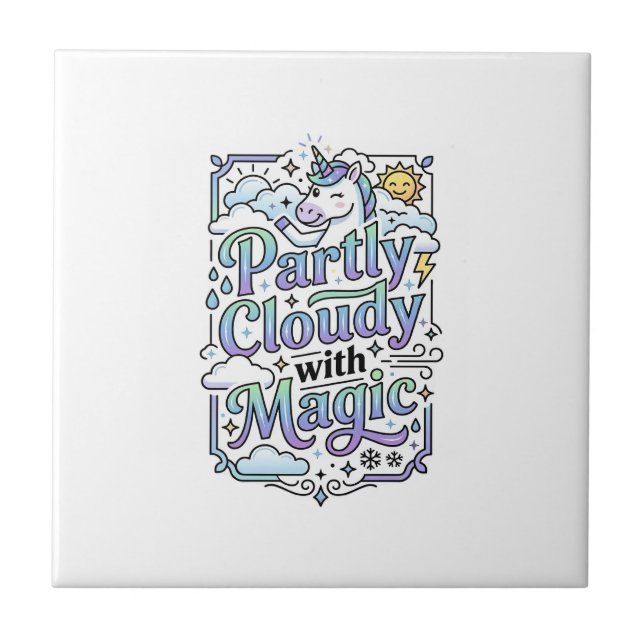 Unicorn Partly Cloudy with Magic Commercial Vector Tile (Front)