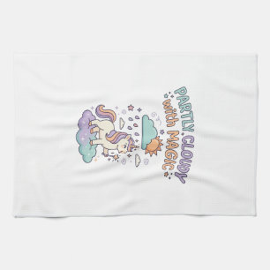 Unicorn Partly Cloudy with Magic Trendy T-Shirt De Kitchen Towel