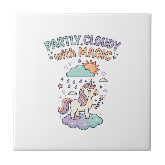 Unicorn Partly Cloudy with Magic Trendy T-Shirt De Tile (Front)