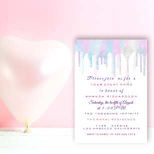 Unicorn Party 1th 2th Baby Holograph Pink White Invitation