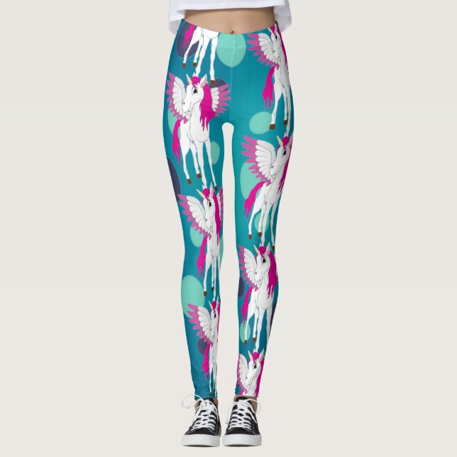 Unicorn Party Blue Dots  Leggings (Front)