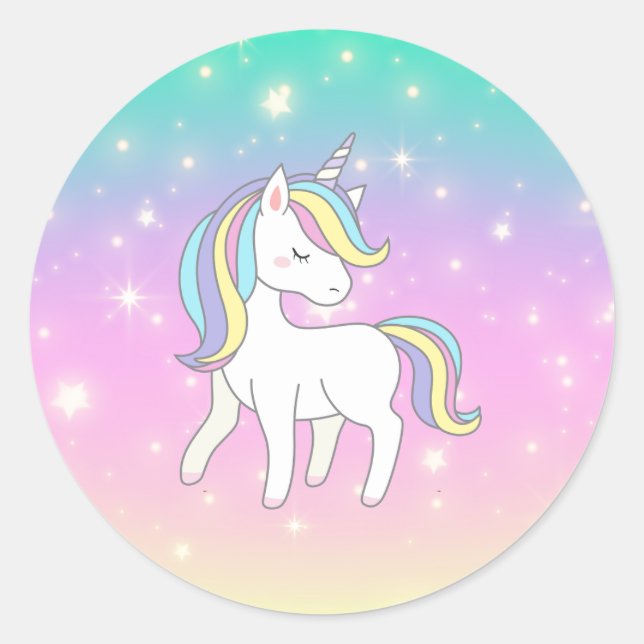 Unicorn Party Collection! Classic Round Sticker (Front)