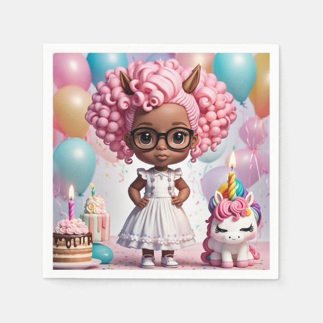 Unicorn party girl napkin (Front)
