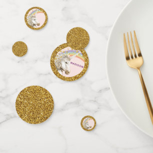 Unicorn Party Gold Personalized Birthday Confetti