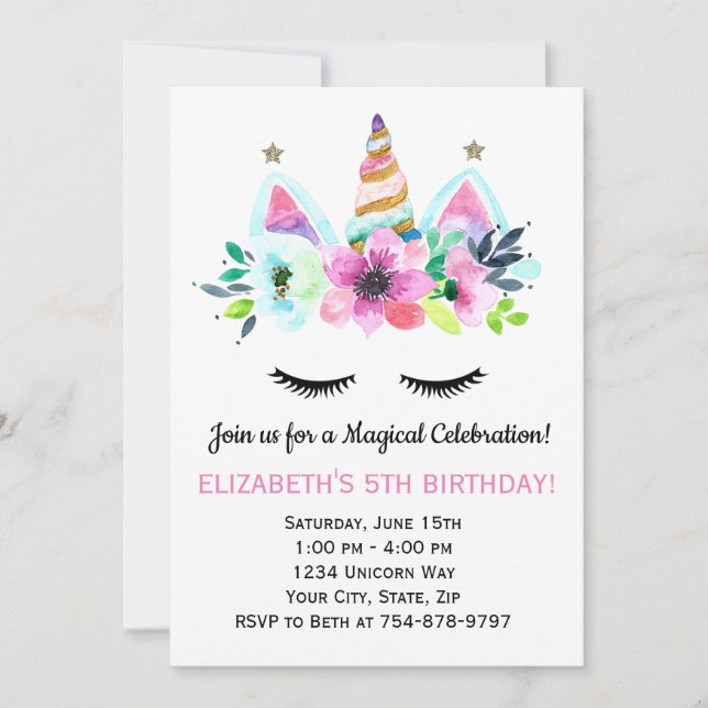 Unicorn Party Invitation - Magical Celebration (Front)