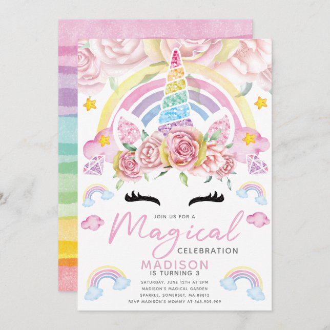 Unicorn Party Magical Birthday Invitation (Front/Back)
