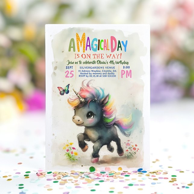 Unicorn Party Magical Birthday Invitation (Black Unicorn Birthday Invitations)