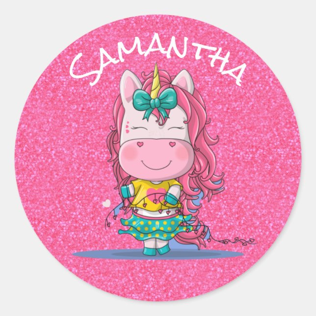 Unicorn Party Pride Pink Classic Round Sticker (Front)
