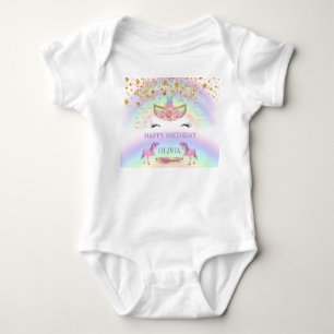 Unicorn party Rainbow 1st Birthday whimsical girl Baby Bodysuit