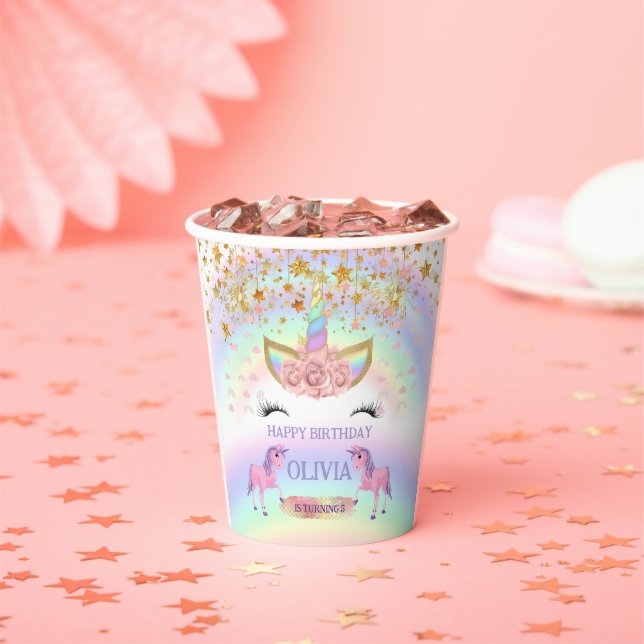  Unicorn party Rainbow 1st Birthday whimsical girl Paper Cups (Insitu)