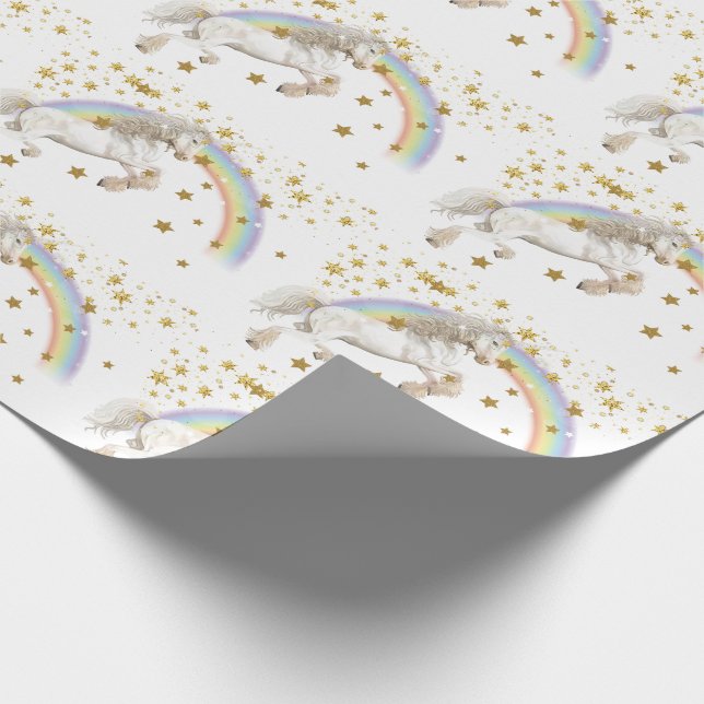 Unicorn Party Rainbow Glitter Wrapping Paper (Corner)