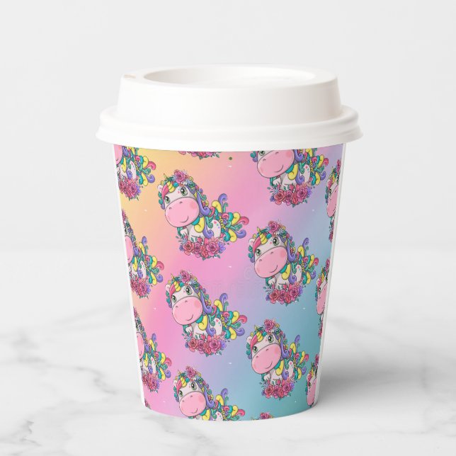 Unicorn Party Rainbow Paper Cups (Back)