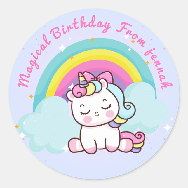 Unicorn Party Round Sticker (Front)