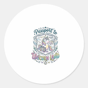 Unicorn Passport to Unicorn Land White Background Classic Round Sticker
