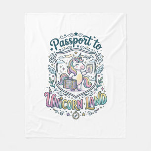 Unicorn Passport to Unicorn Land White Background  Fleece Blanket