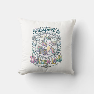 Unicorn Passport to Unicorn Land White Background  Throw Pillow