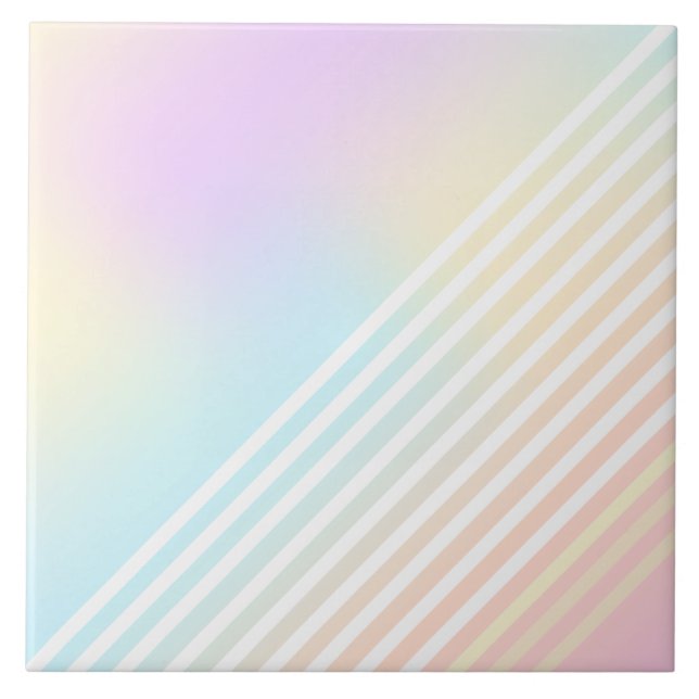 Unicorn pastel blend white pastel stripe decor tile (Front)
