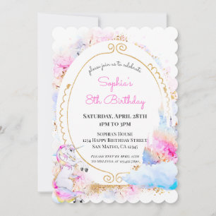 Unicorn Pastel Princess Invitation de fête d'anniv