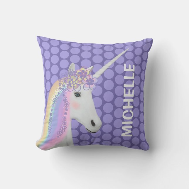 Unicorn Pastel Purple Polka Dots Throw Pillow (Front)