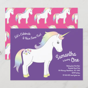 Unicorn Pastel Rainbow 1st Birthday Party Invitation