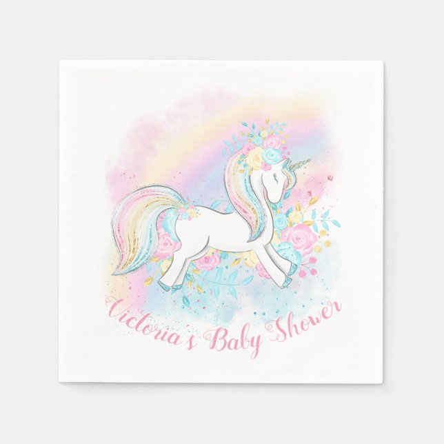 Unicorn Pastel Rainbow Baby Shower Napkins (Front)