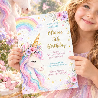 Unicorn Pastel Rainbow Birthday Invitation