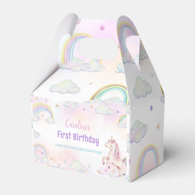 Unicorn Pastel Rainbow Birthday Party Favour Box (Front Side)