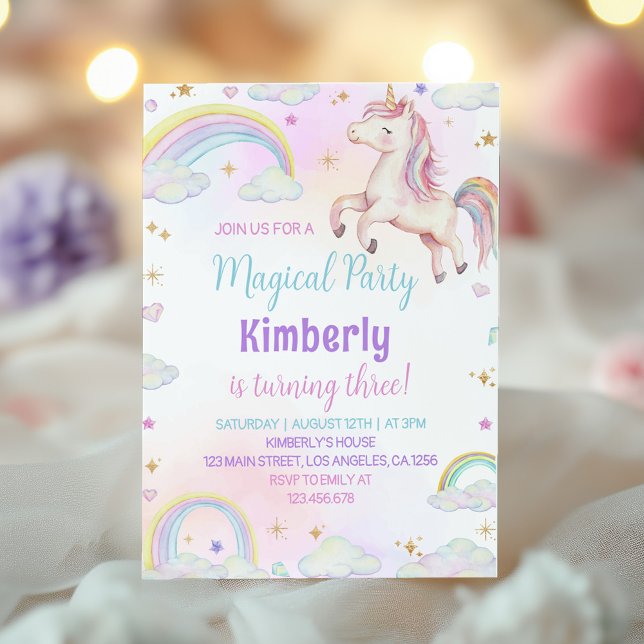 Unicorn Pastel Rainbow Invitation d'anniversaire (Créateur téléchargé)