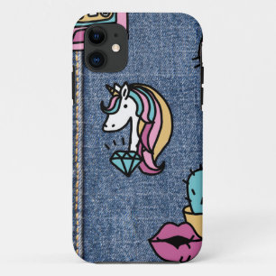 unicorn patches denim iPhone 11 case