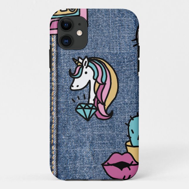 unicorn patches denim Case-Mate iPhone case (Back)