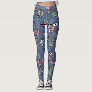 unicorn patches denim leggings