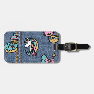 unicorn patches denim luggage tag