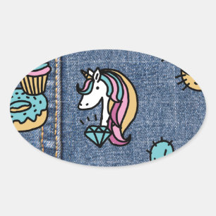 unicorn patches denim oval sticker