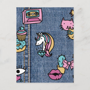 unicorn patches denim postcard