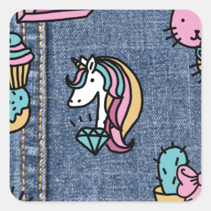 unicorn patches denim square sticker