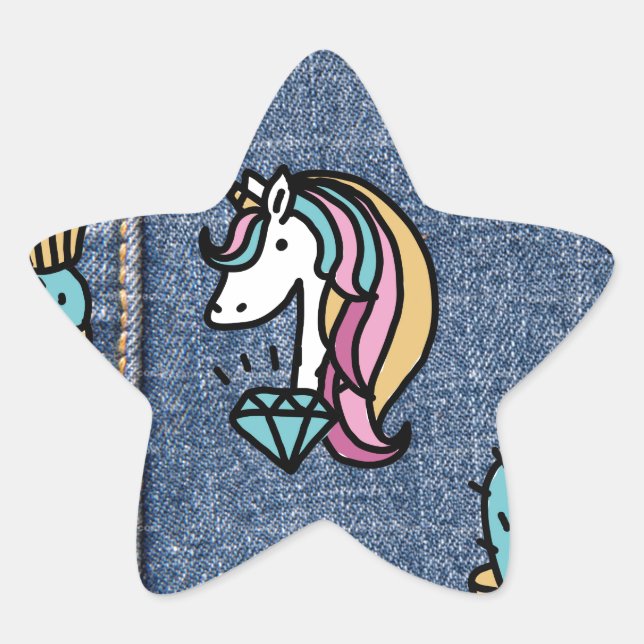 unicorn patches denim star sticker (Front)