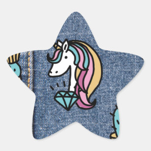 unicorn patches denim star sticker