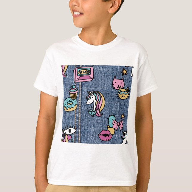 unicorn patches denim T-Shirt (Front)
