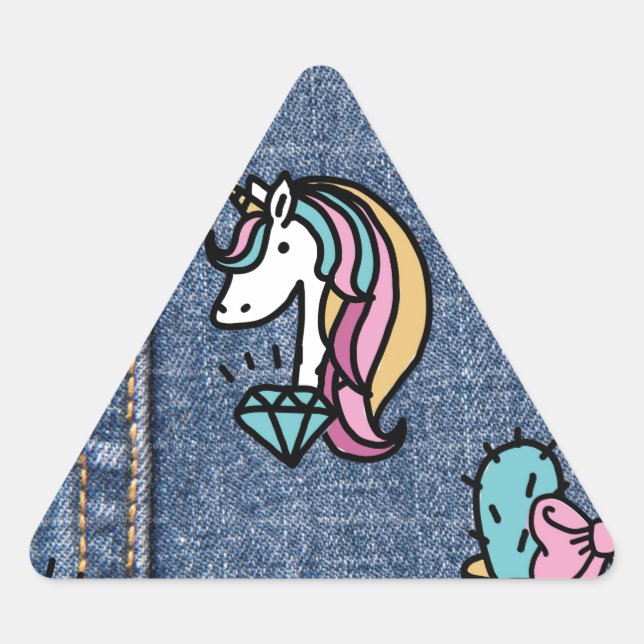 unicorn patches denim triangle sticker (Front)