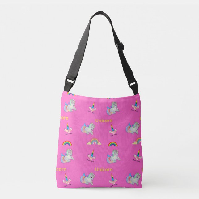 Unicorn pattern on pink crossbody bag (Front)