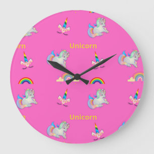 Unicorn pattern on pink large clock