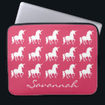 Unicorn Pattern Personalized Pink Silhouette Girls Laptop Sleeve<br><div class="desc">Unicorn Pattern Personalized Pink Silhouette Girls Neoprene Laptop Sleeve. A pretty pattern of white unicorn silhouettes on bright pink background. Customize to change background colour to another colour. Personalize this custom laptop case with name in beautiful script font underneath the unicorns. Pretty unicorn themed electronic accessories for kids, tweens and...</div>