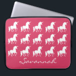 Unicorn Pattern Personalized Pink Silhouette Girls Laptop Sleeve<br><div class="desc">Unicorn Pattern Personalized Pink Silhouette Girls Neoprene Laptop Sleeve. A pretty pattern of white unicorn silhouettes on bright pink background. Customize to change background colour to another colour. Personalize this custom laptop case with name in beautiful script font underneath the unicorns. Pretty unicorn themed electronic accessories for kids, tweens and...</div>