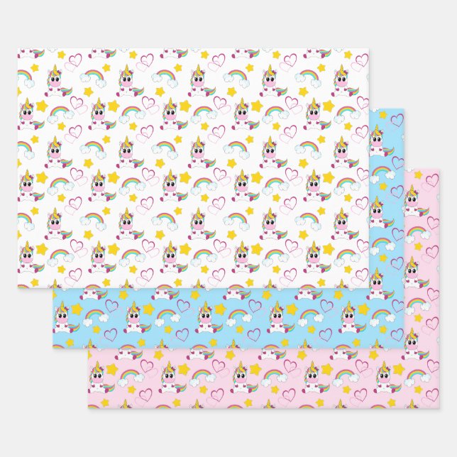 Unicorn pattern wrapping paper sheet (Set)